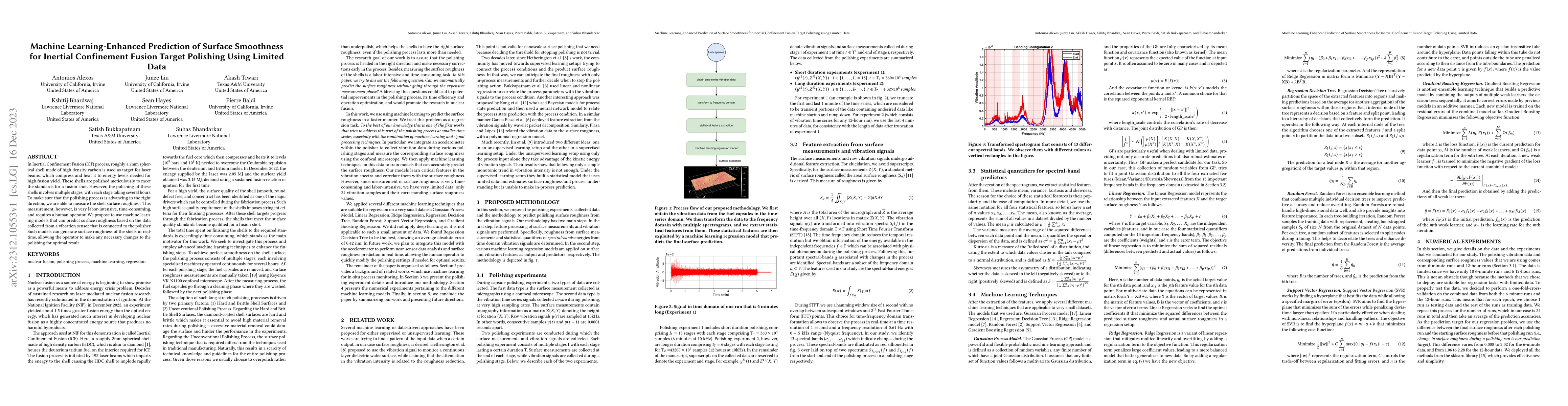 Thumbnail for Machine Learning-Enhanced Prediction of Surface Smoothness for Inertial
  Confinement Fusion Target Polishing Using Limited Data