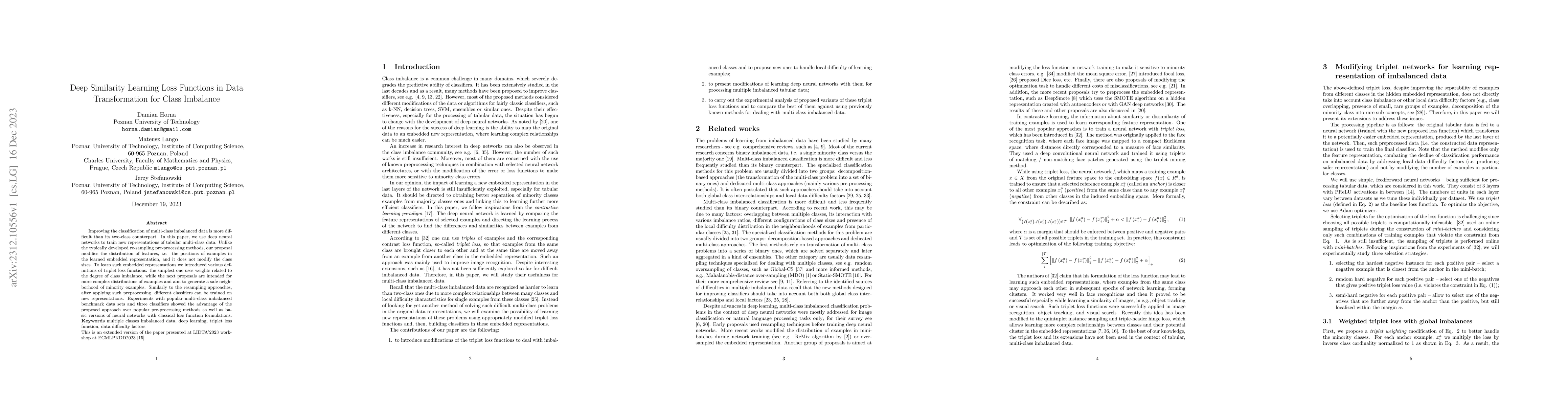 Thumbnail for Deep Similarity Learning Loss Functions in Data Transformation for Class
  Imbalance