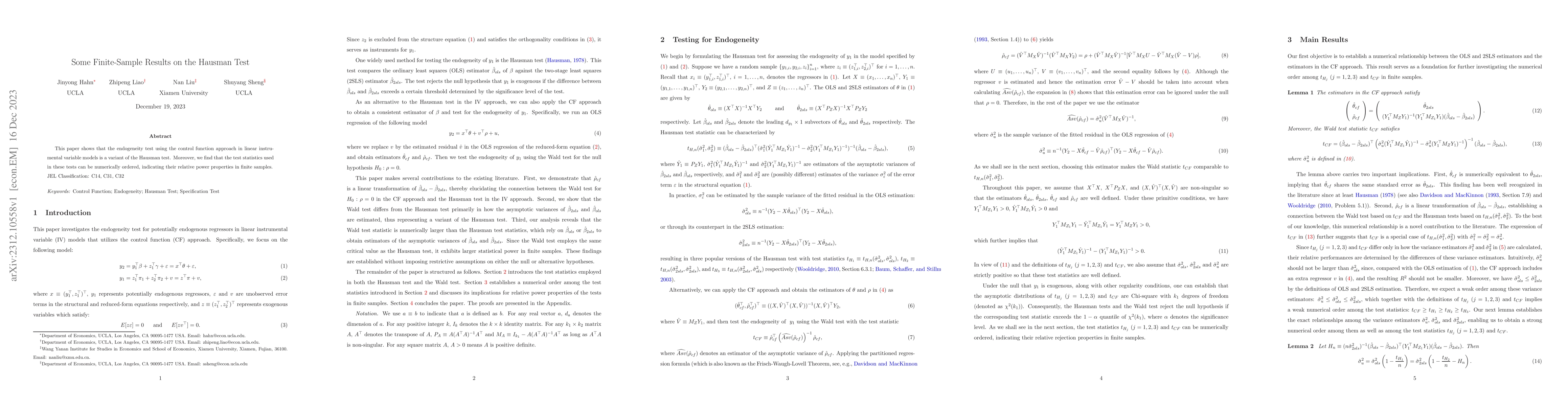 Thumbnail for Some Finite-Sample Results on the Hausman Test