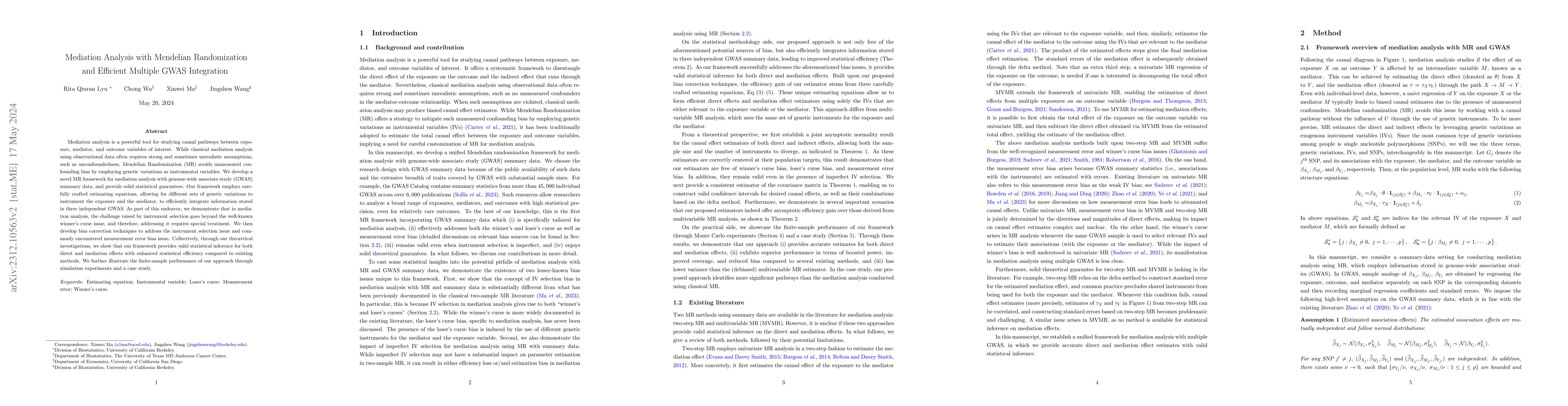 Thumbnail for Mediation Analysis with Mendelian Randomization and Efficient Multiple
  GWAS Integration