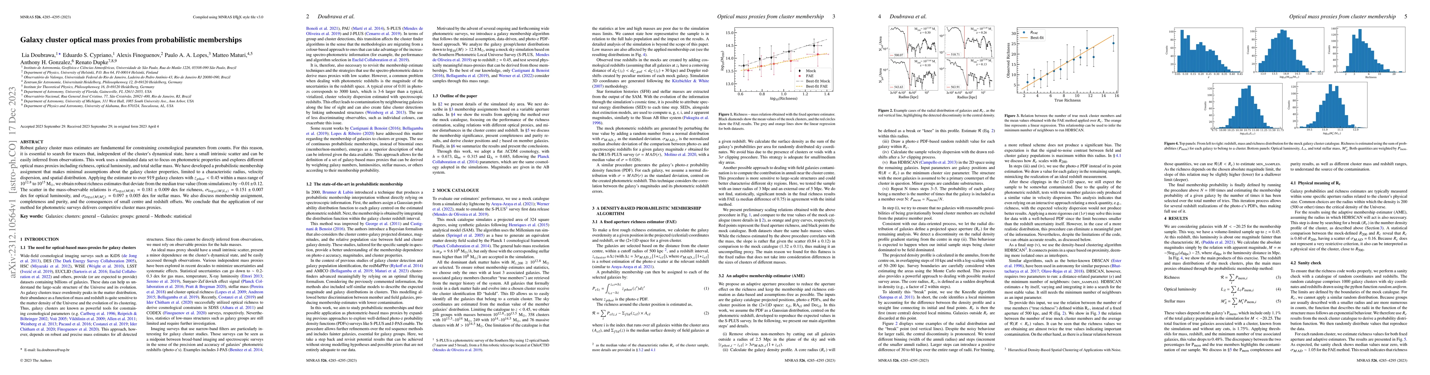 Thumbnail for Galaxy cluster optical mass proxies from probabilistic memberships