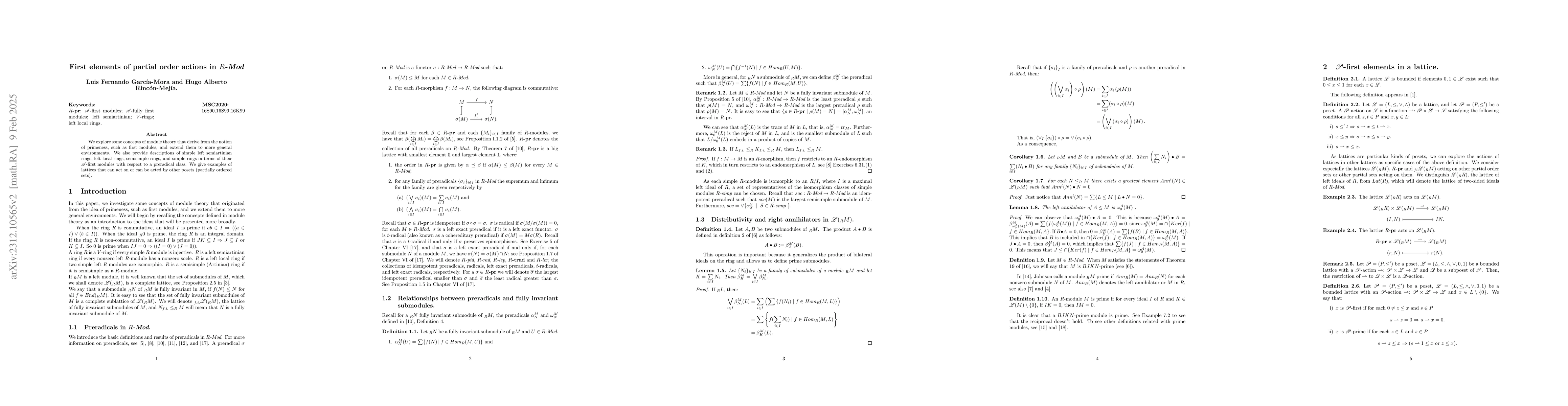 Thumbnail for First elements associated with partial order actions in Mod-R