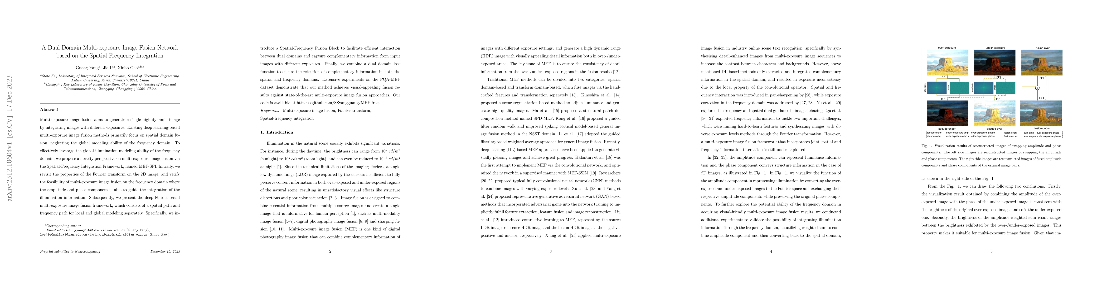 Thumbnail for A Dual Domain Multi-exposure Image Fusion Network based on the
  Spatial-Frequency Integration