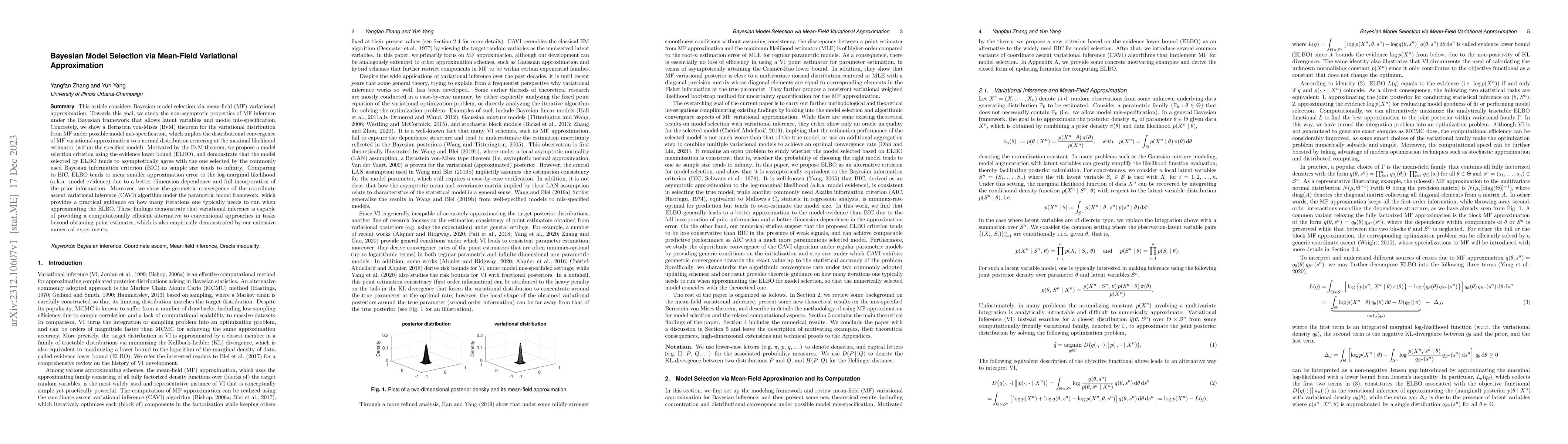 Thumbnail for Bayesian Model Selection via Mean-Field Variational Approximation