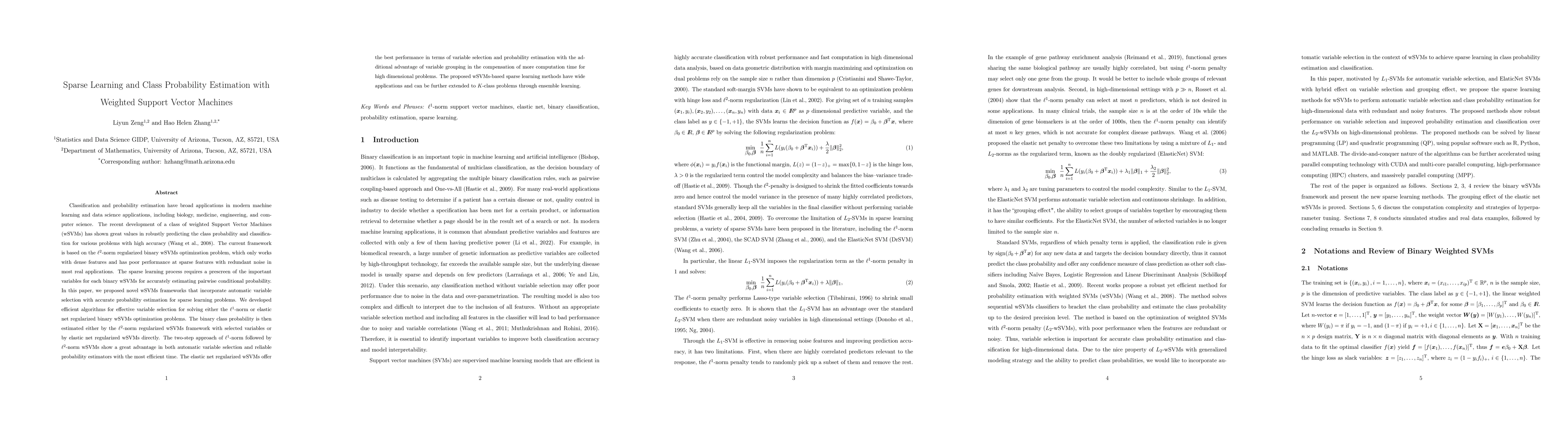 Thumbnail for Sparse Learning and Class Probability Estimation with Weighted Support
  Vector Machines