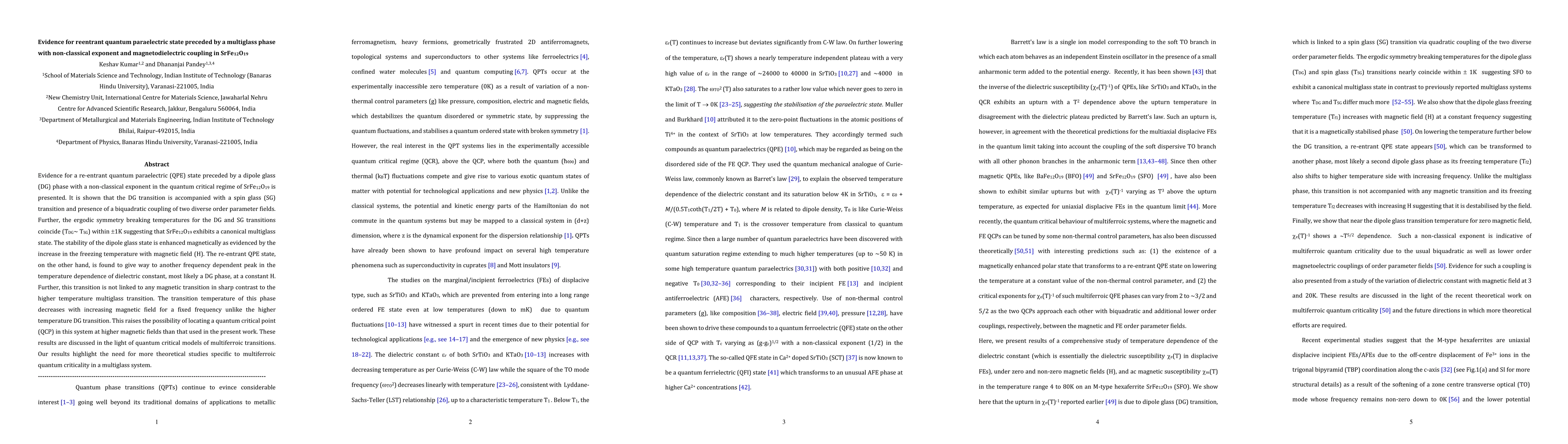 Thumbnail for Evidence for reentrant quantum paraelectric state preceded by a
  multiglass phase with non-classical exponent and magnetodielectric coupling
  in SrFe12O19
