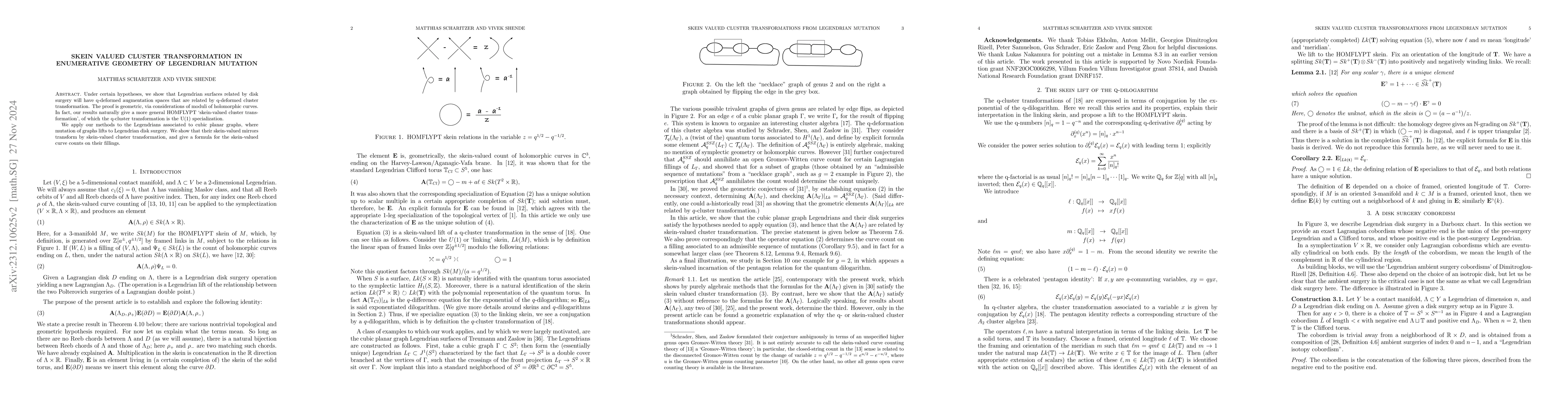 Thumbnail for Skein valued cluster transformation in enumerative geometry of
  Legendrian mutation