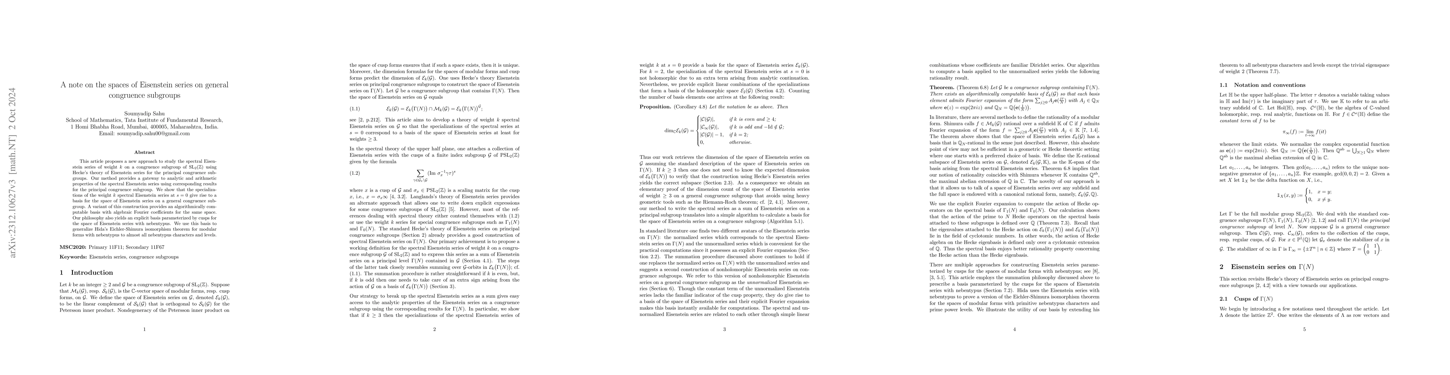 Thumbnail for A note on the spaces of Eisenstein series on general congruence
  subgroups of $\text{Sl}_2(\mathbb{Z})$