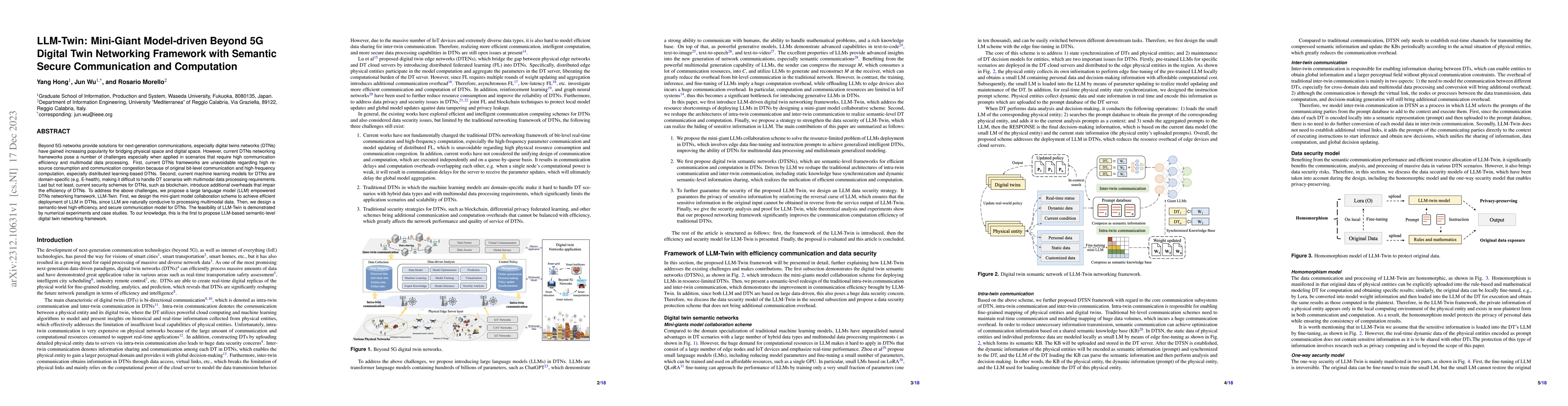 Thumbnail for LLM-Twin: Mini-Giant Model-driven Beyond 5G Digital Twin Networking
  Framework with Semantic Secure Communication and Computation