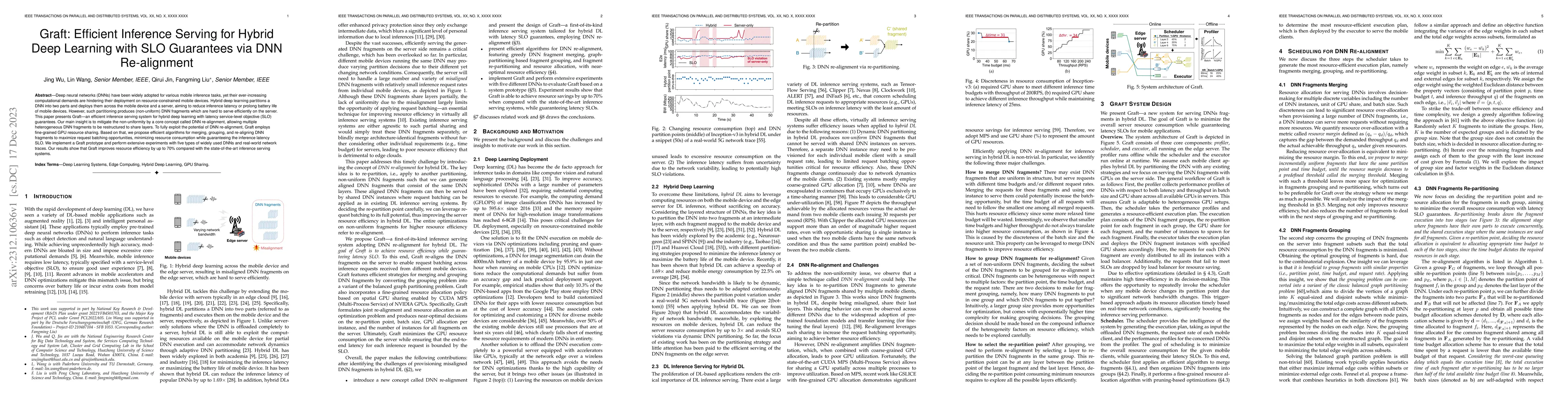 Thumbnail for Graft: Efficient Inference Serving for Hybrid Deep Learning with SLO
  Guarantees via DNN Re-alignment