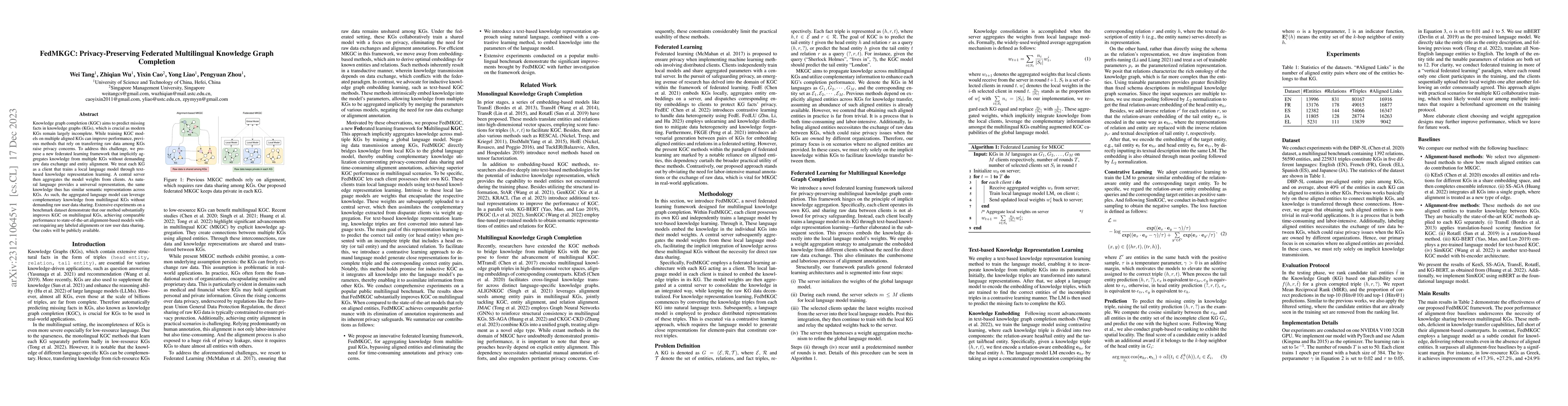 Thumbnail for FedMKGC: Privacy-Preserving Federated Multilingual Knowledge Graph
  Completion