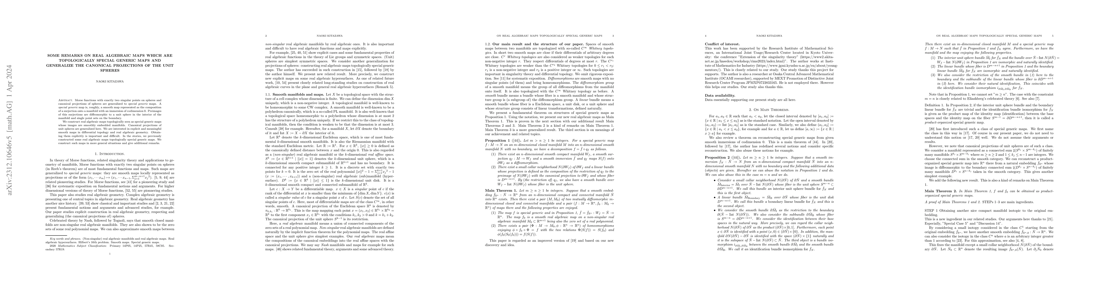 Thumbnail for Some remarks on real algebraic maps which are topologically special
  generic maps and generalize the canonical projections of the unit spheres