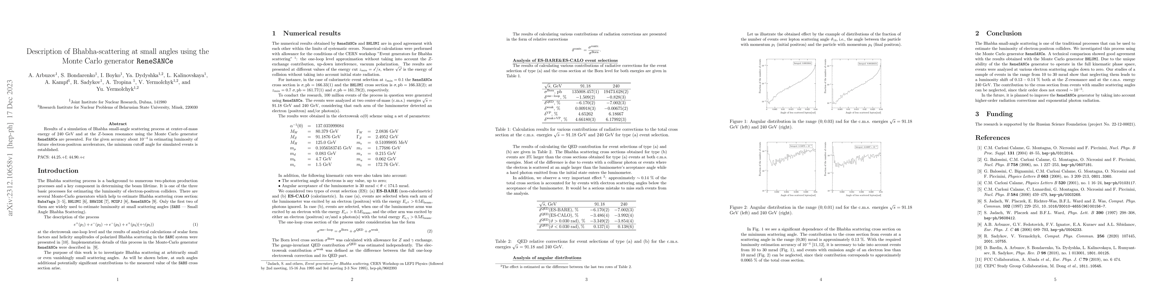 Thumbnail for Description of Bhabha-scattering at small angles using the Monte Carlo
  generator ReneSANCe