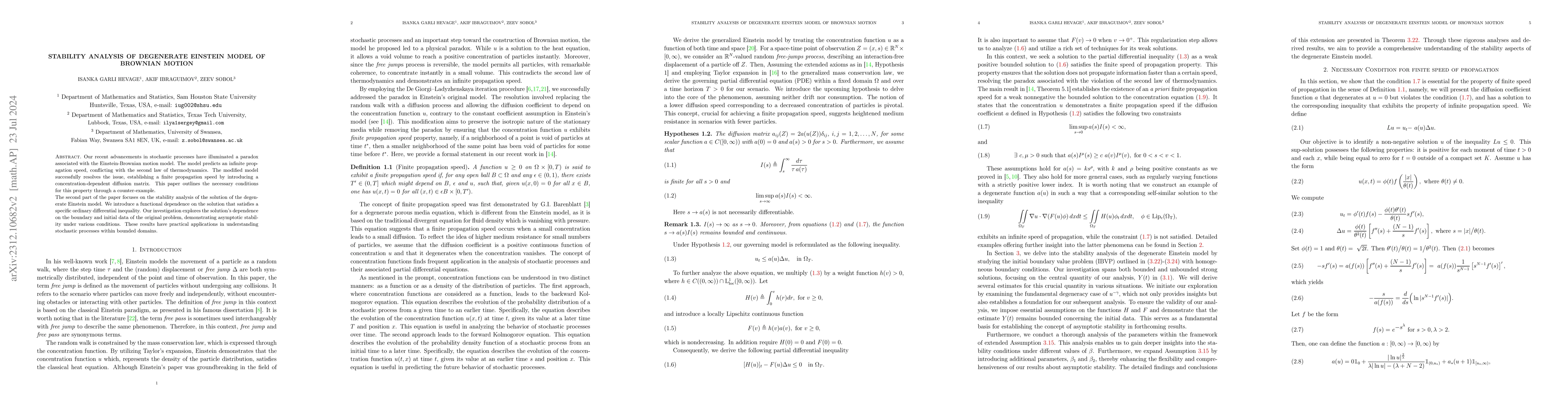 Thumbnail for Stability Analysis of Degenerate Einstein Model of Brownian Motion