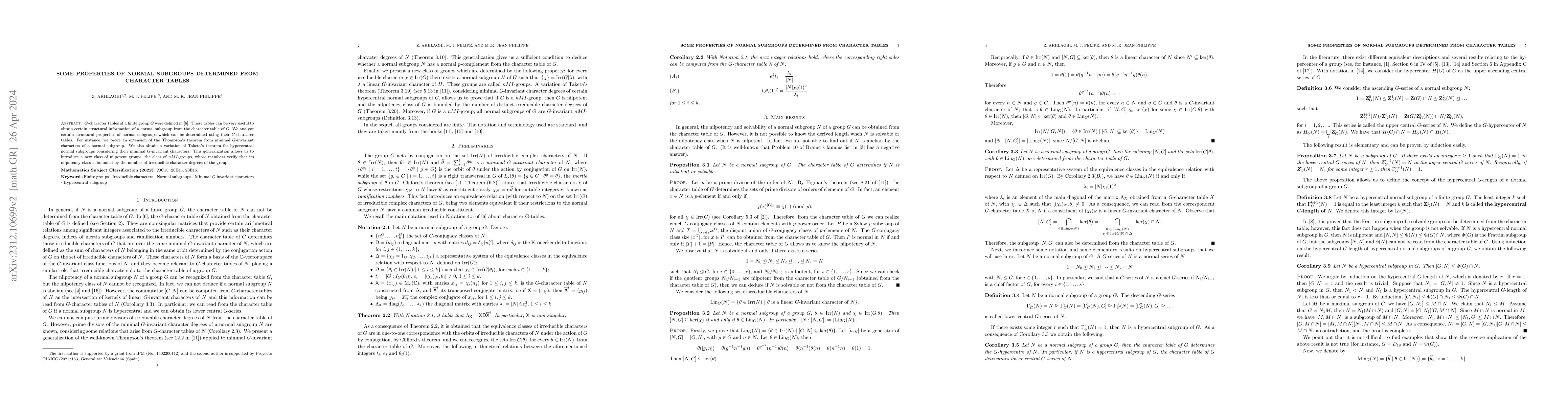 Thumbnail for Some Properties of normal subgroups determined from character tables