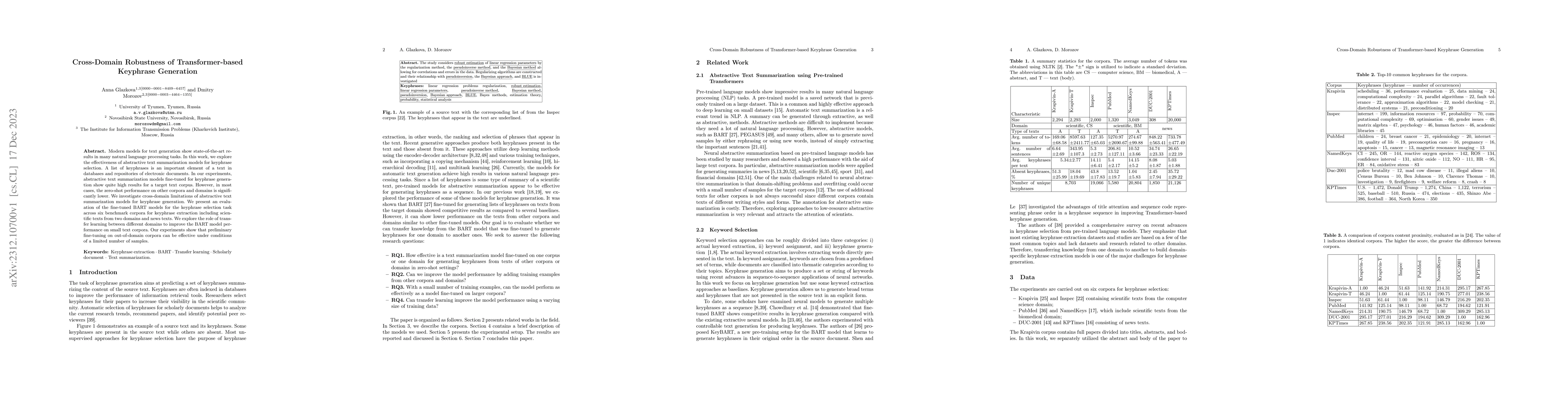Thumbnail for Cross-Domain Robustness of Transformer-based Keyphrase Generation