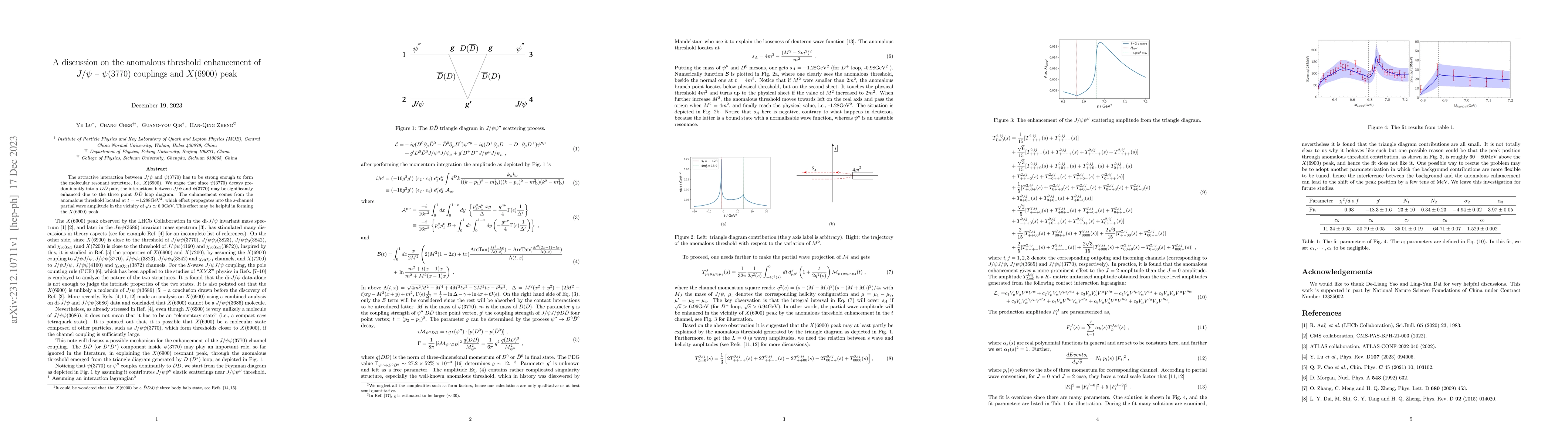 Thumbnail for A discussion on the anomalous threshold enhancement of $J/\psi$ --
  $\psi(3770)$ couplings and $X(6900)$ peak