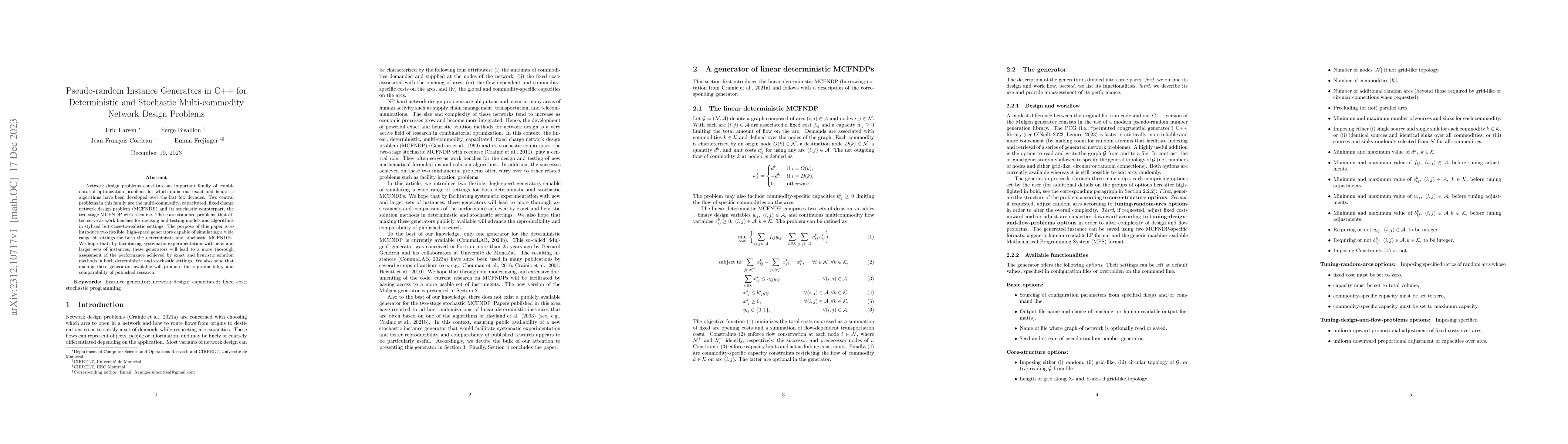 Thumbnail for Pseudo-random Instance Generators in C++ for Deterministic and
  Stochastic Multi-commodity Network Design Problems