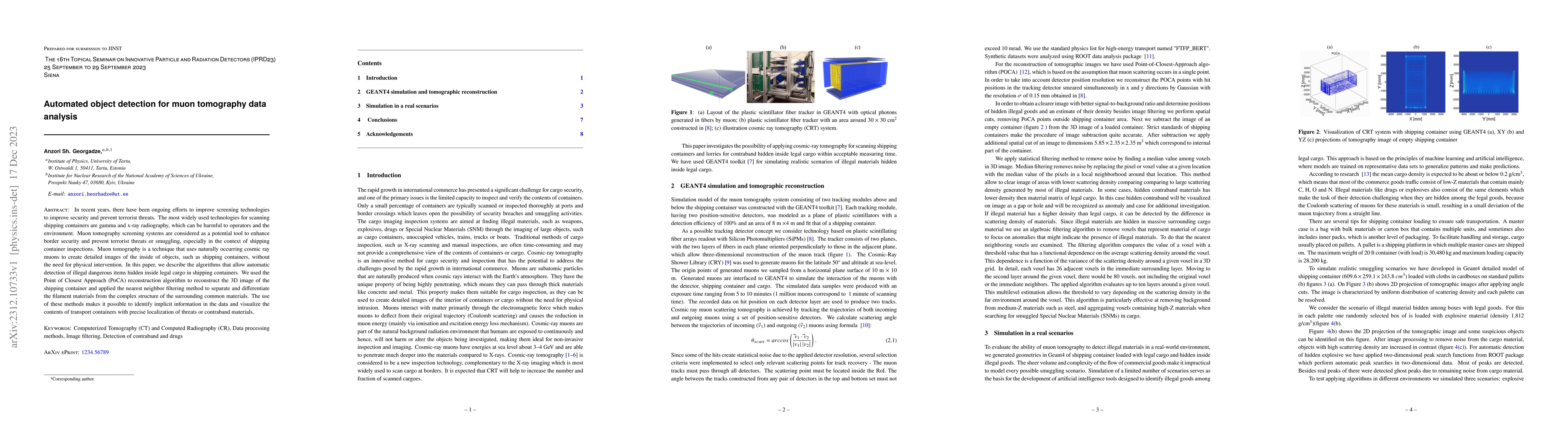 Thumbnail for Automated object detection for muon tomography data analysis