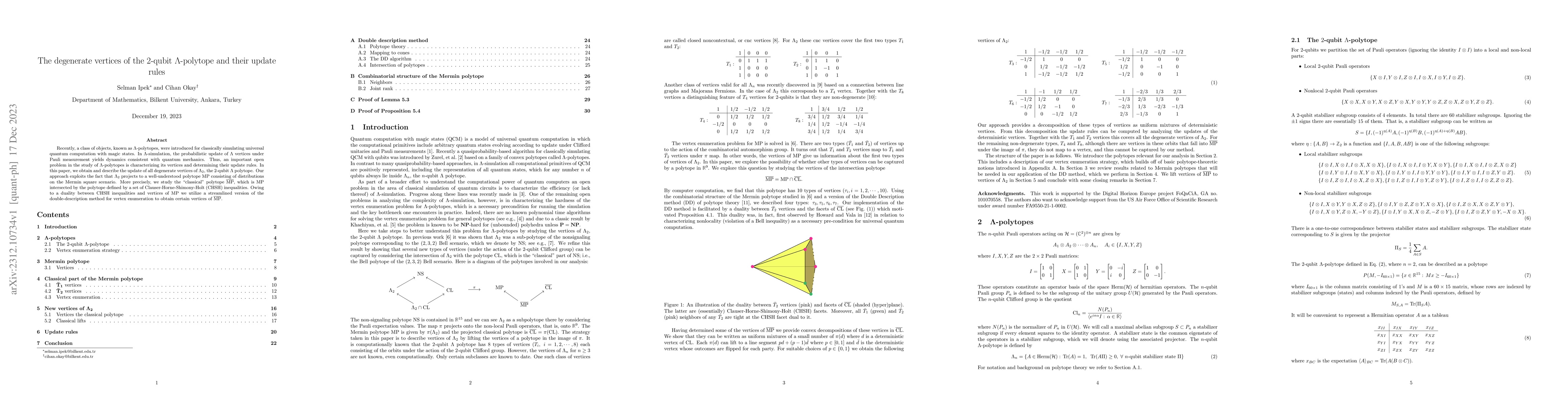 Thumbnail for The degenerate vertices of the $2$-qubit $\Lambda$-polytope and their
  update rules