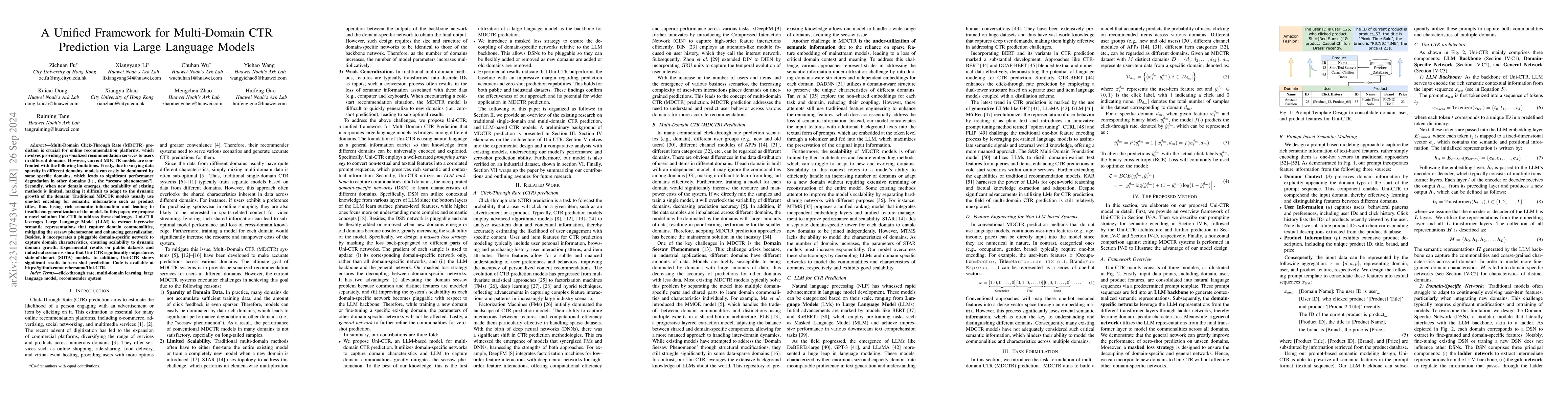 Thumbnail for A Unified Framework for Multi-Domain CTR Prediction via Large Language
  Models