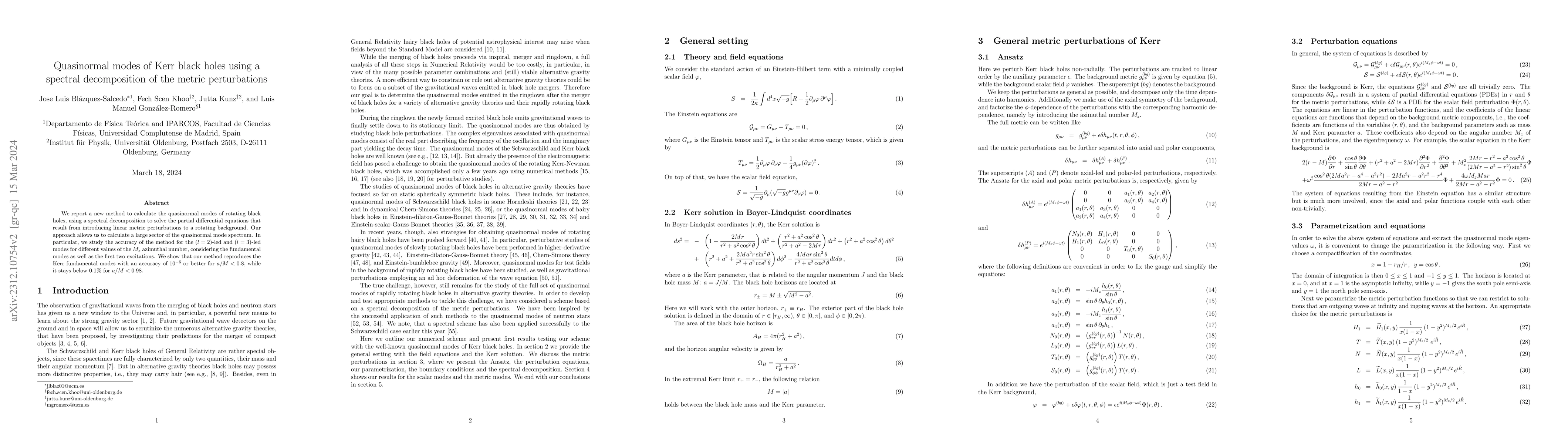 Thumbnail for Quasinormal modes of Kerr black holes using a spectral decomposition of
  the metric perturbations