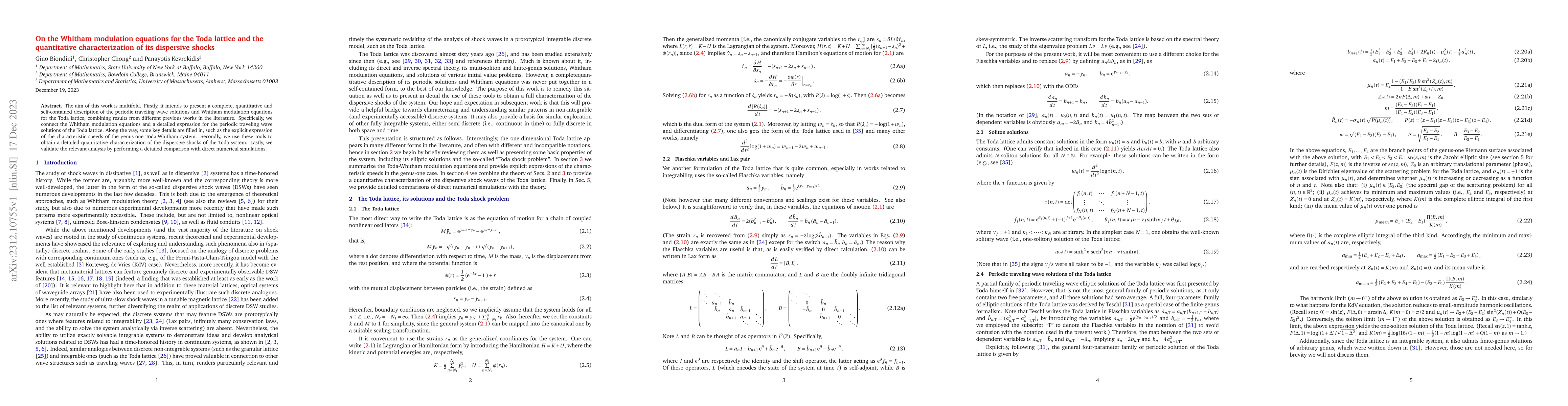 Thumbnail for On the Whitham modulation equations for the Toda lattice and the
  quantitative characterization of its dispersive shocks