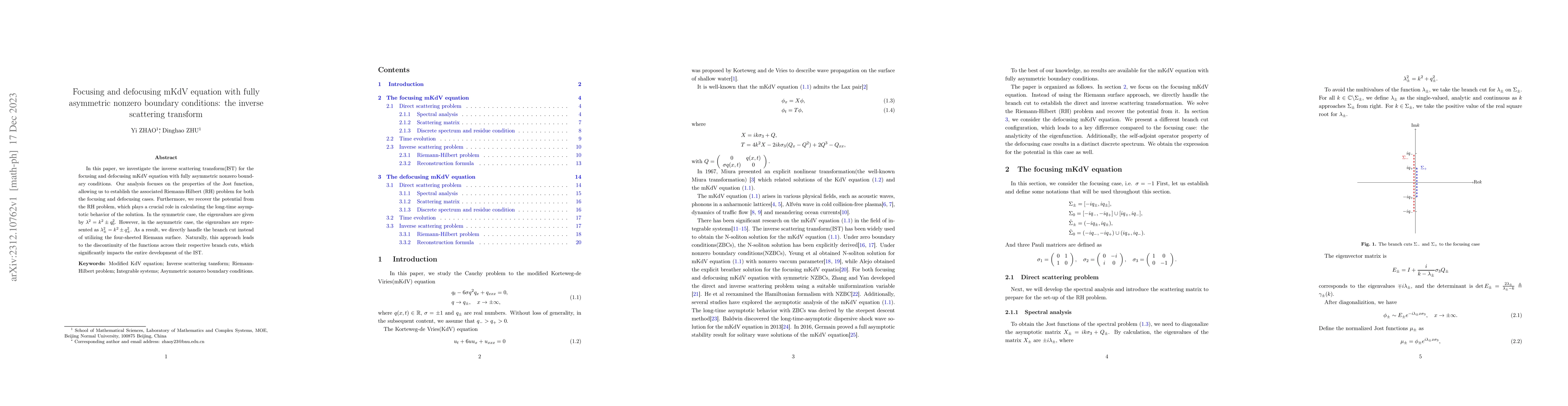 Thumbnail for Focusing and defocusing mKdV equation with fully asymmetric nonzero
  boundary conditions: the inverse scattering transform