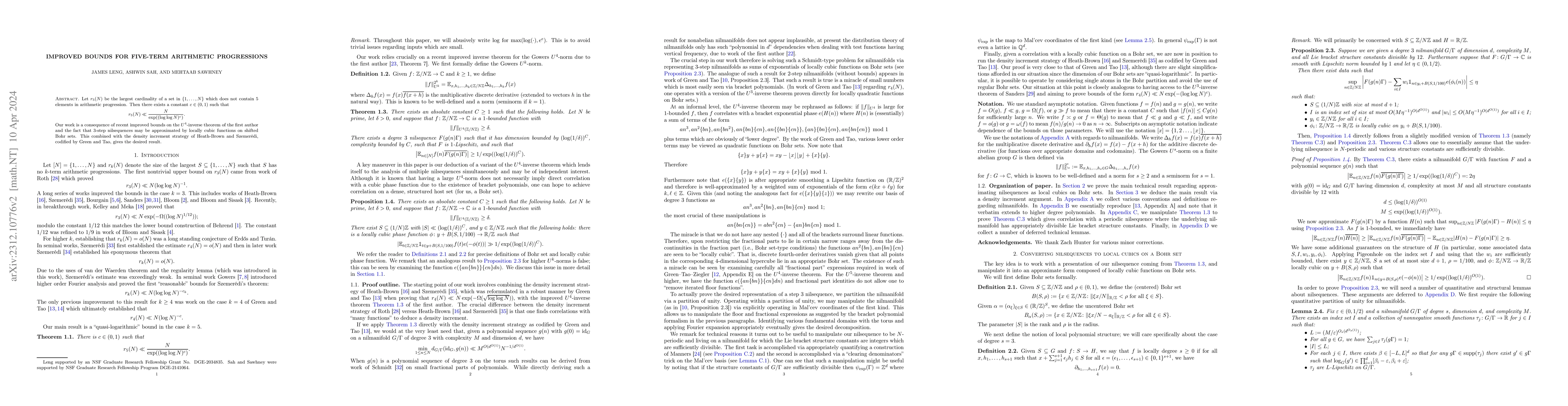 Thumbnail for Improved bounds for five-term arithmetic progressions