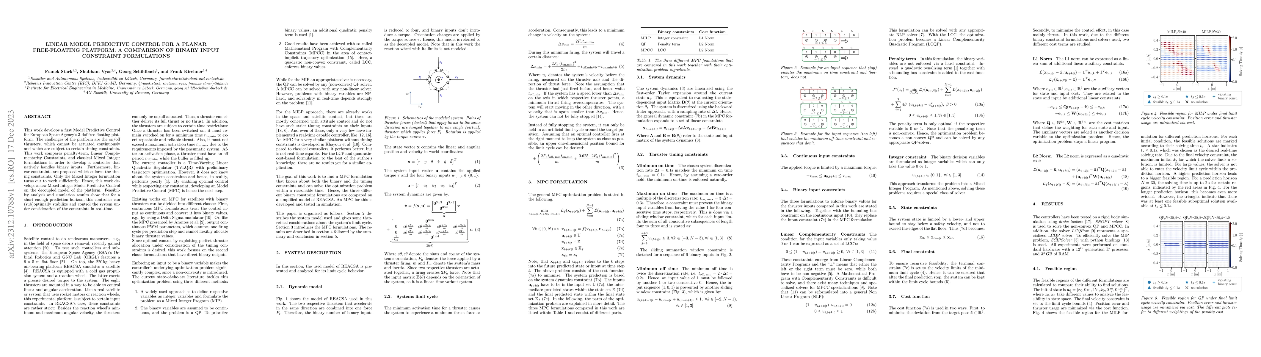 Thumbnail for Linear Model Predictive Control for a planar free-floating platform: A
  comparison of binary input constraint formulations