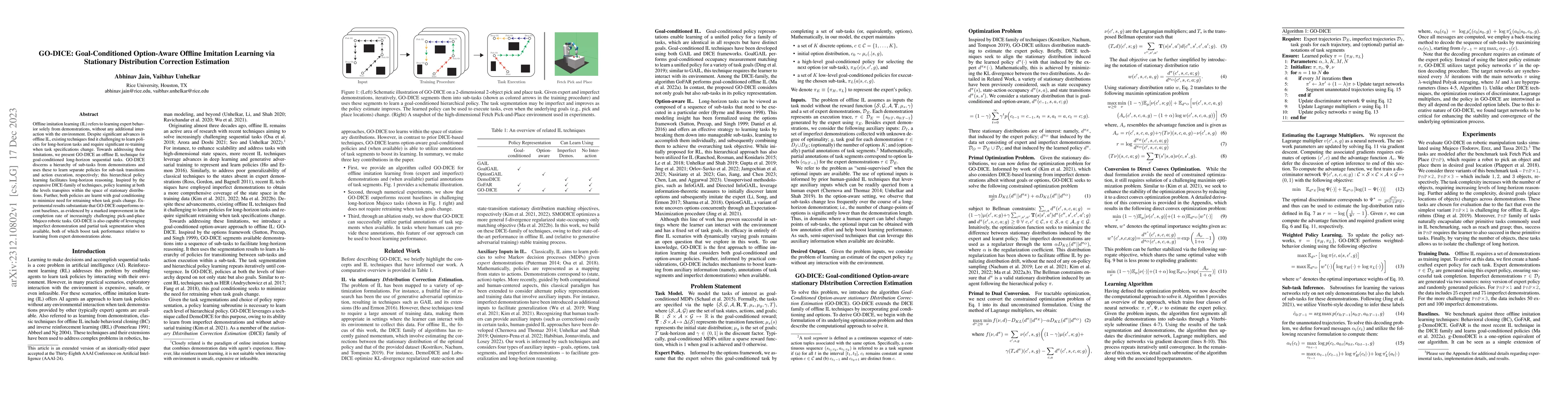 Thumbnail for GO-DICE: Goal-Conditioned Option-Aware Offline Imitation Learning via
  Stationary Distribution Correction Estimation