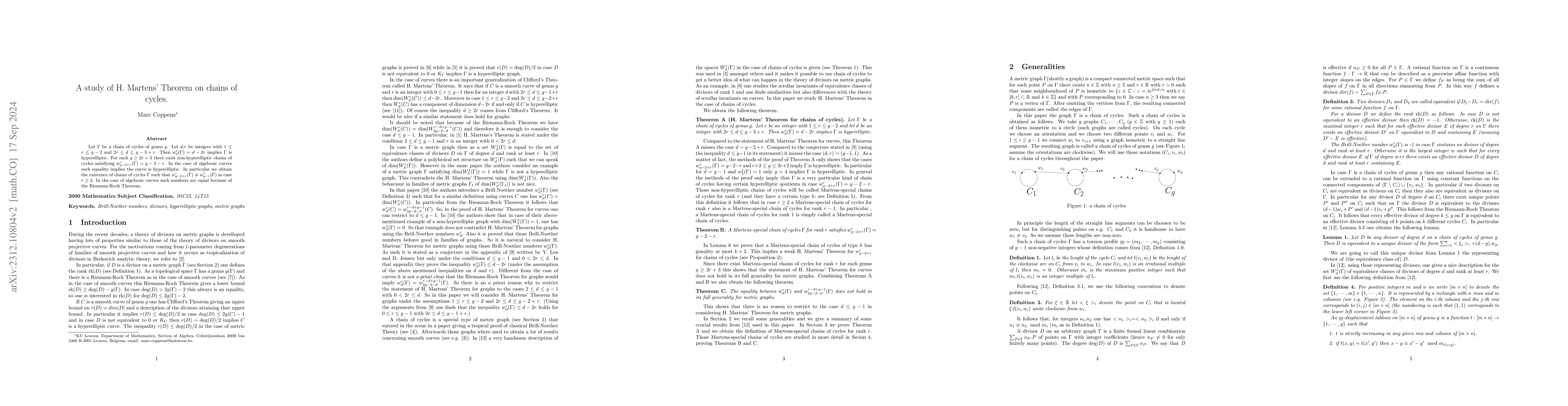 Thumbnail for H. Martens' Theorem on chains of cycles