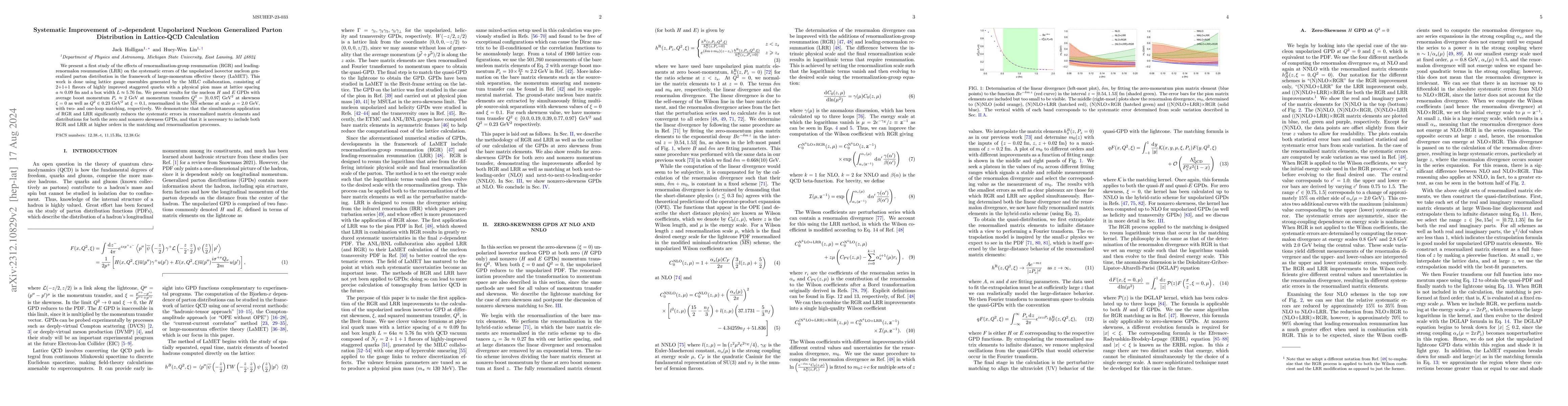 Thumbnail for Systematic Improvement of $x$-dependent Unpolarized Nucleon Generalized
  Parton Distribution in Lattice-QCD Calculation