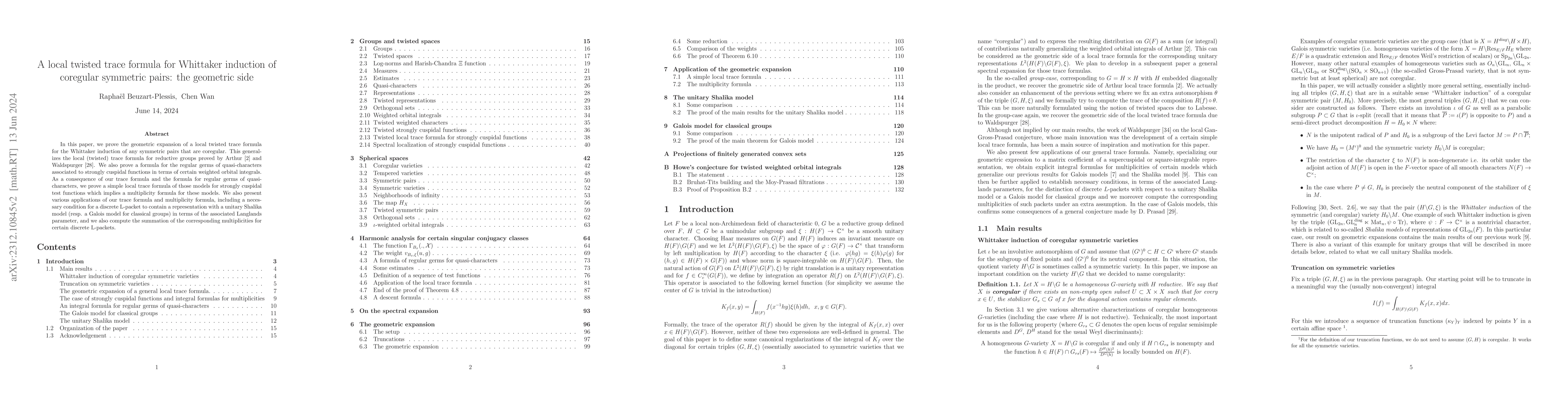 Thumbnail for A local twisted trace formula for Whittaker induction of coregular
  symmetric pairs: the geometric side