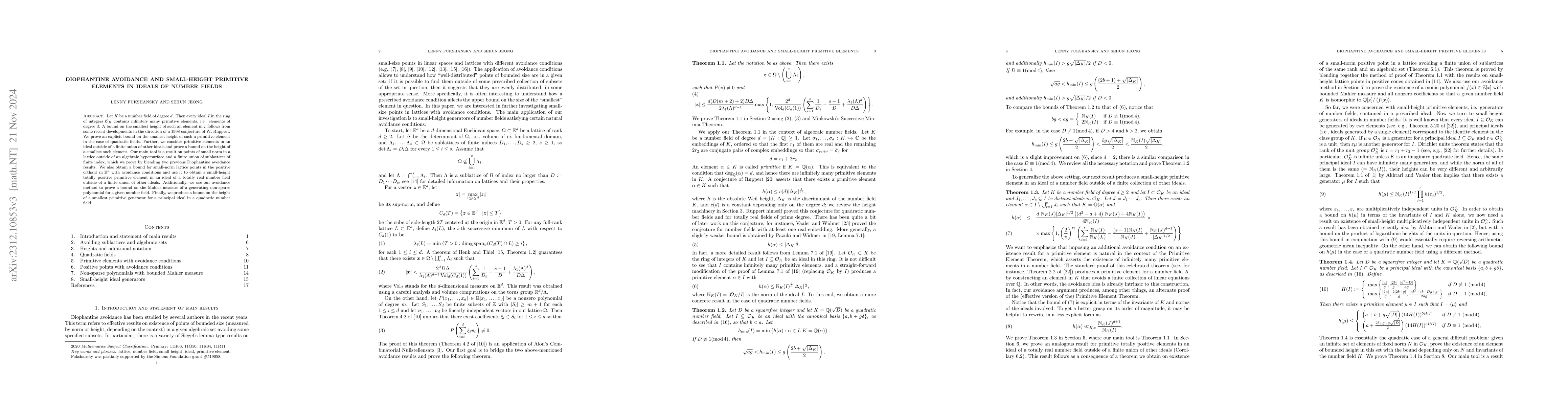 Thumbnail for Diophantine avoidance and small-height primitive elements in ideals of
  number fields