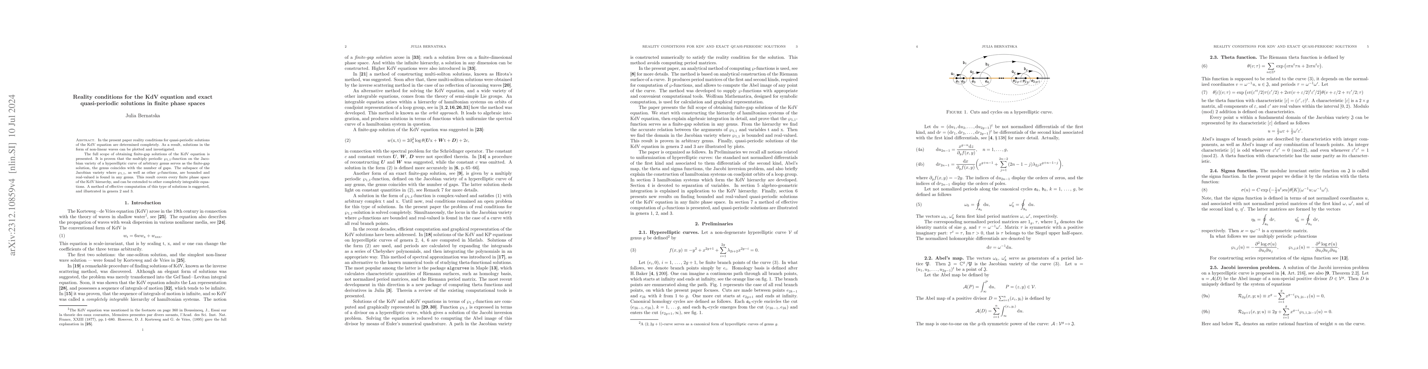 Thumbnail for Reality conditions for the KdV equation and exact quasi-periodic
  solutions in finite phase spaces