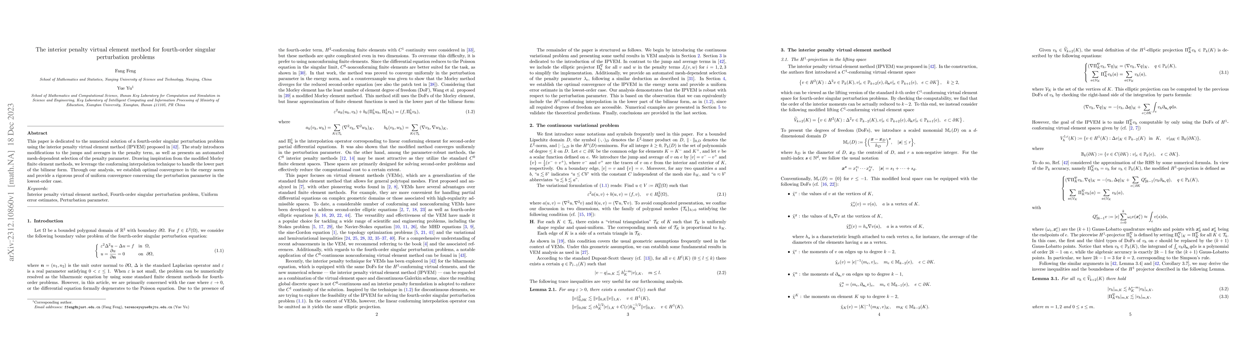 Thumbnail for The interior penalty virtual element method for fourth-order singular
  perturbation problems
