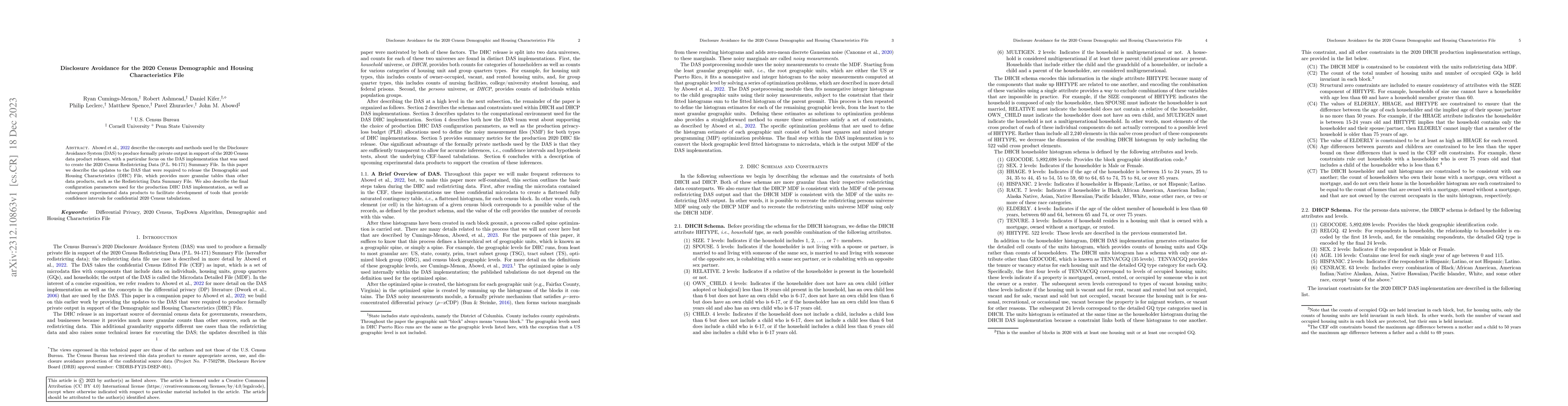 Thumbnail for Disclosure Avoidance for the 2020 Census Demographic and Housing
  Characteristics File