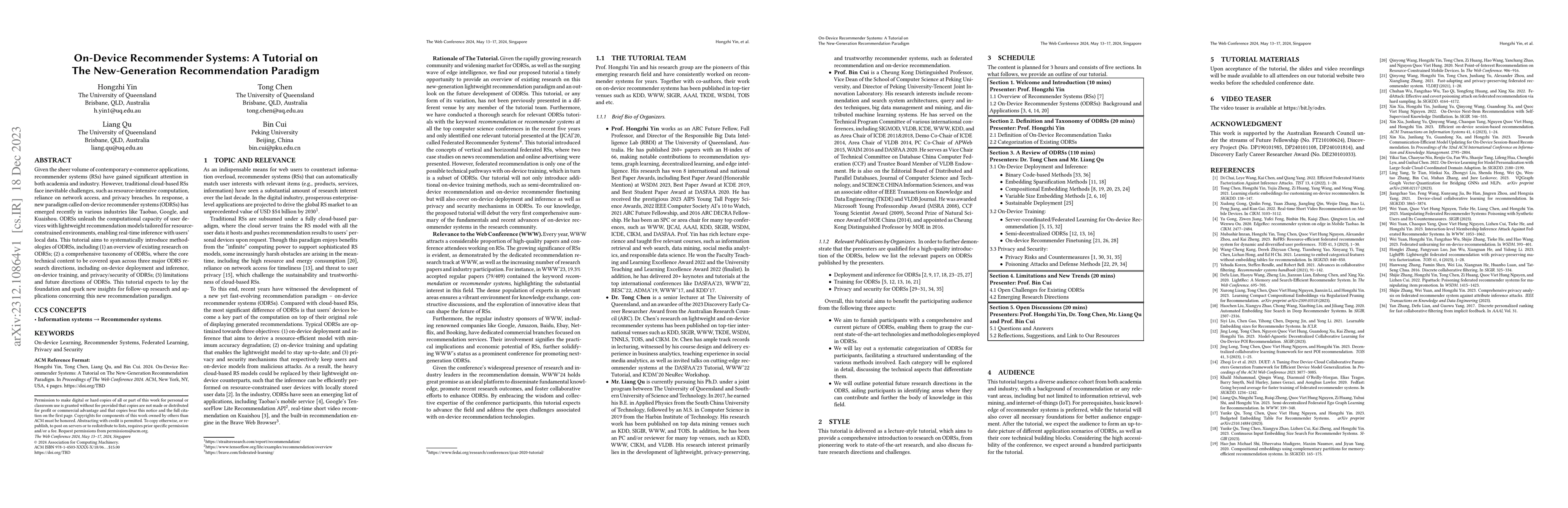 Thumbnail for On-Device Recommender Systems: A Tutorial on The New-Generation
  Recommendation Paradigm