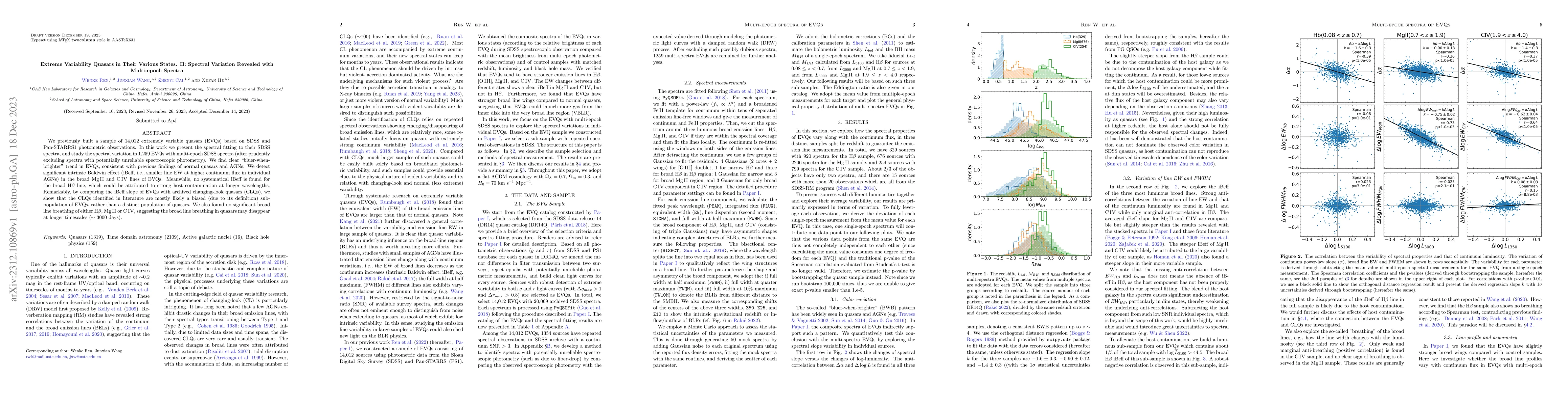 Thumbnail for Extreme Variability Quasars in Their Various States. II: Spectral
  Variation Revealed with Multi-epoch Spectra