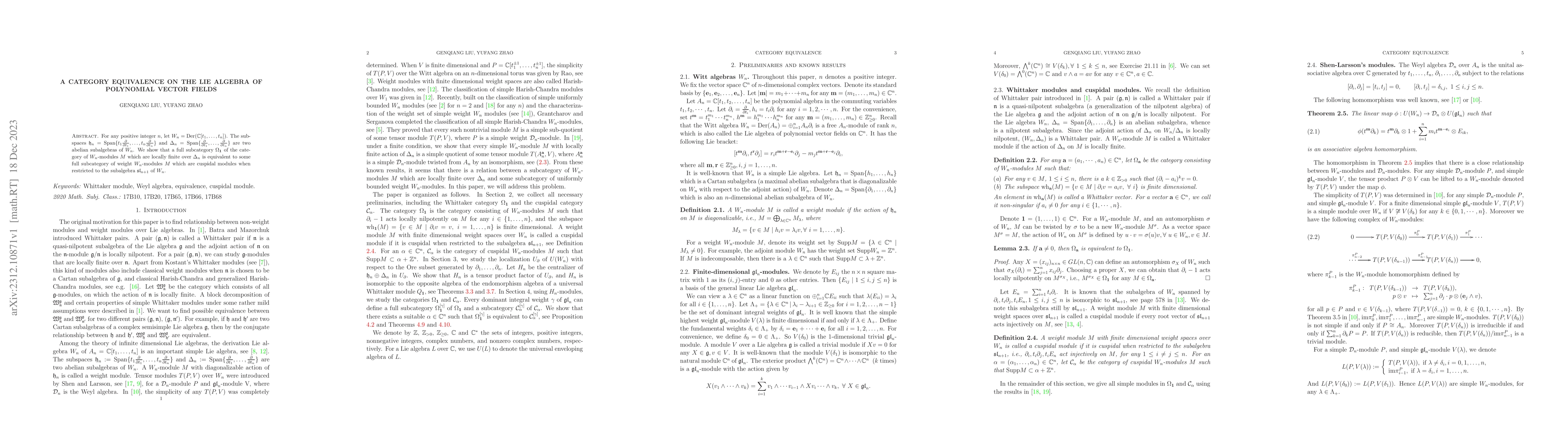 Thumbnail for A category equivalence on the Lie algebra of polynomial vector fields