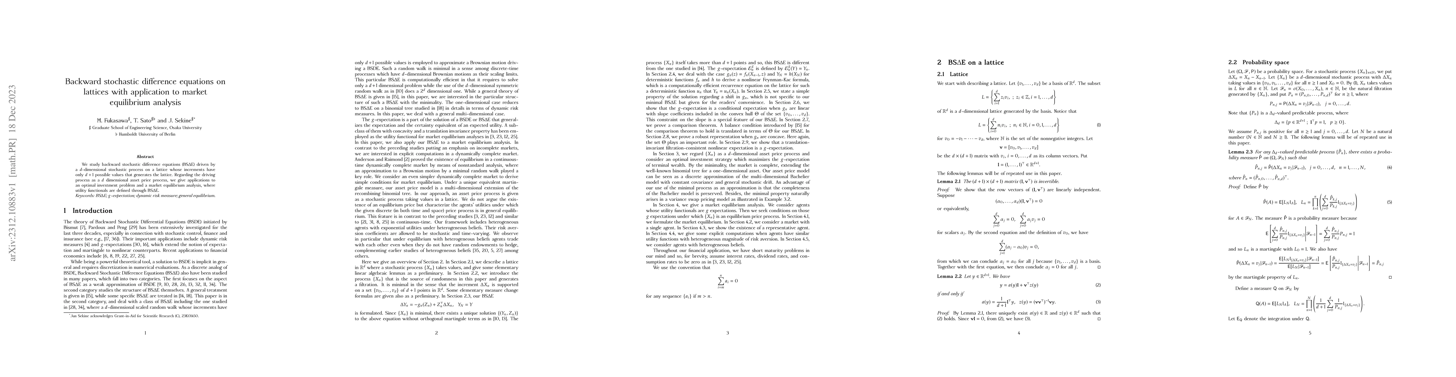 Thumbnail for Backward stochastic difference equations on lattices with application to
  market equilibrium analysis