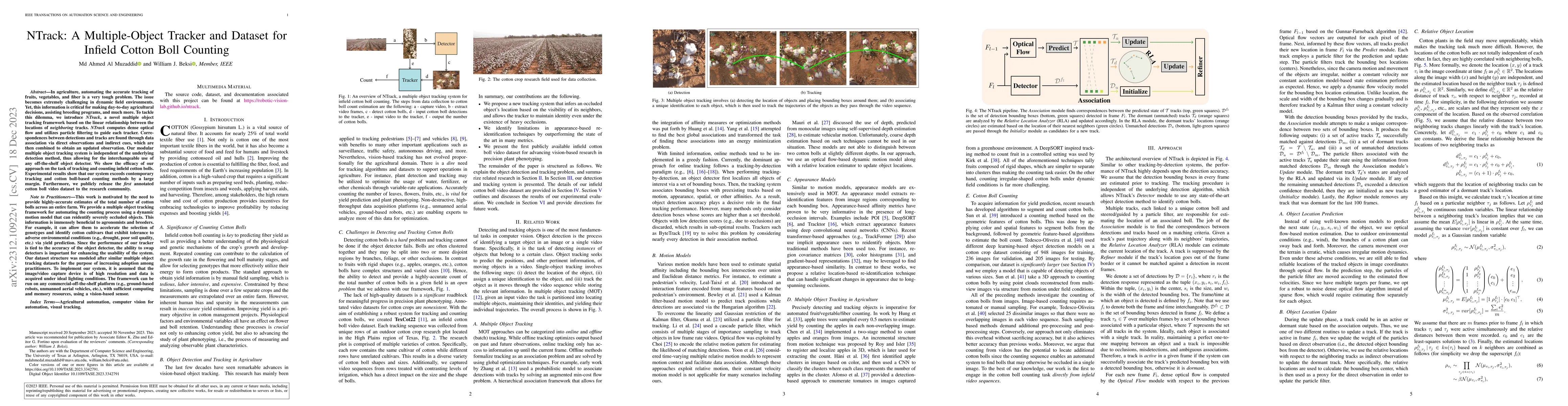 Thumbnail for NTrack: A Multiple-Object Tracker and Dataset for Infield Cotton Boll
  Counting