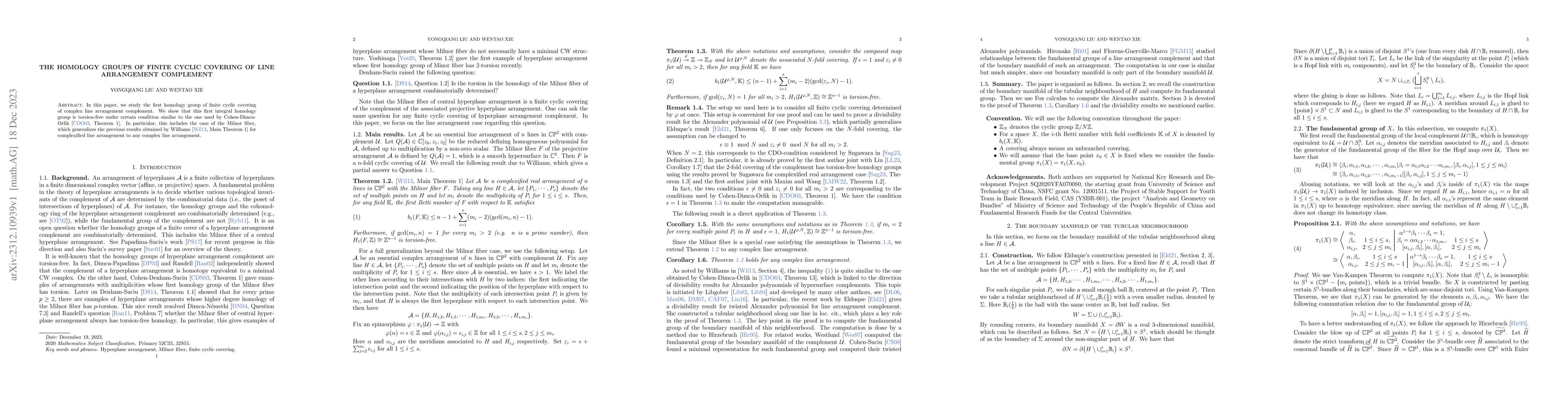 Thumbnail for The homology groups of finite cyclic covering of line arrangement
  complement