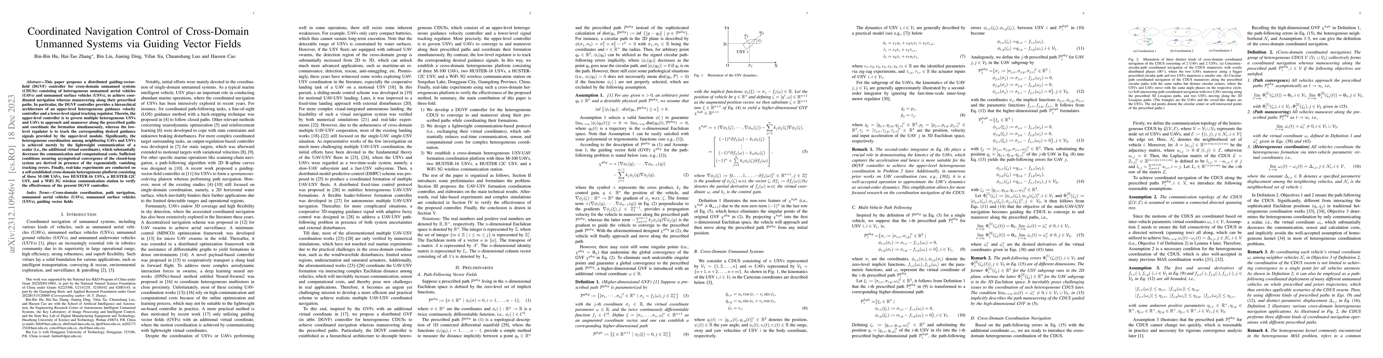 Thumbnail for Coordinated Navigation Control of Cross-Domain Unmanned Systems via
  Guiding Vector Fields