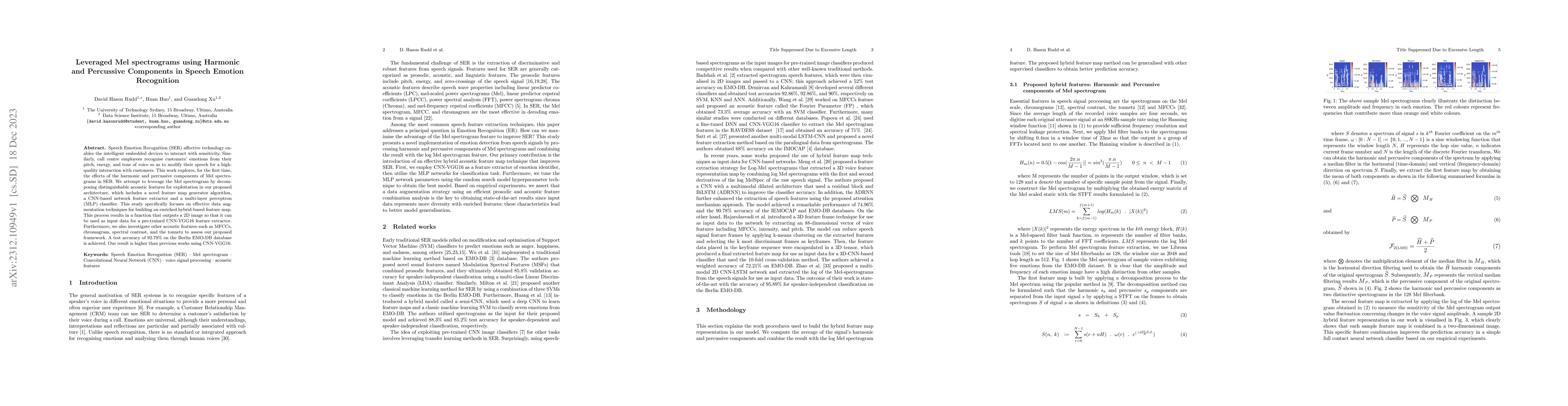 Thumbnail for Leveraged Mel spectrograms using Harmonic and Percussive Components in
  Speech Emotion Recognition