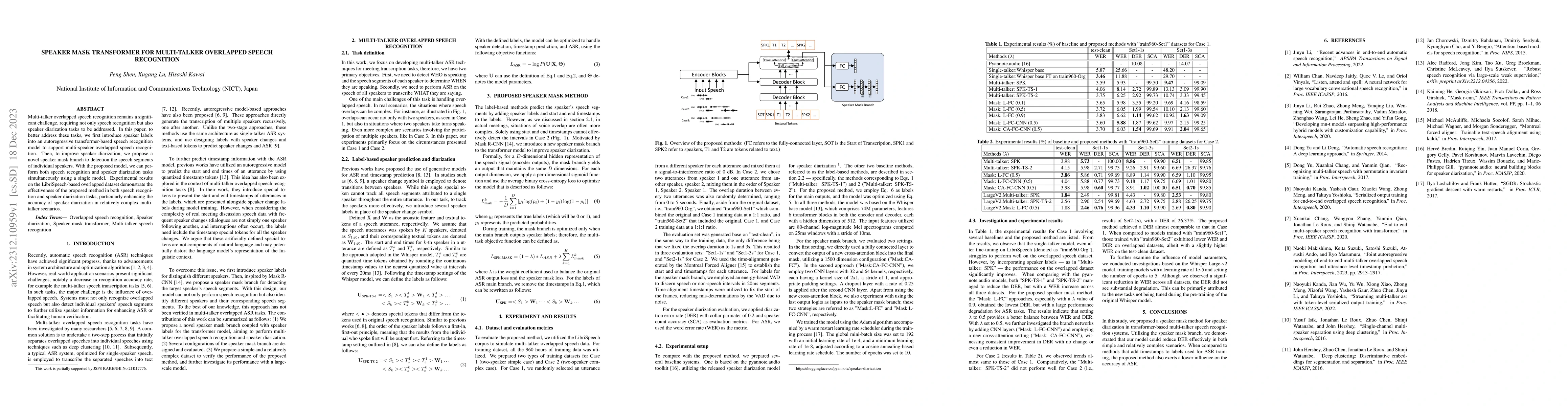 Thumbnail for Speaker Mask Transformer for Multi-talker Overlapped Speech Recognition