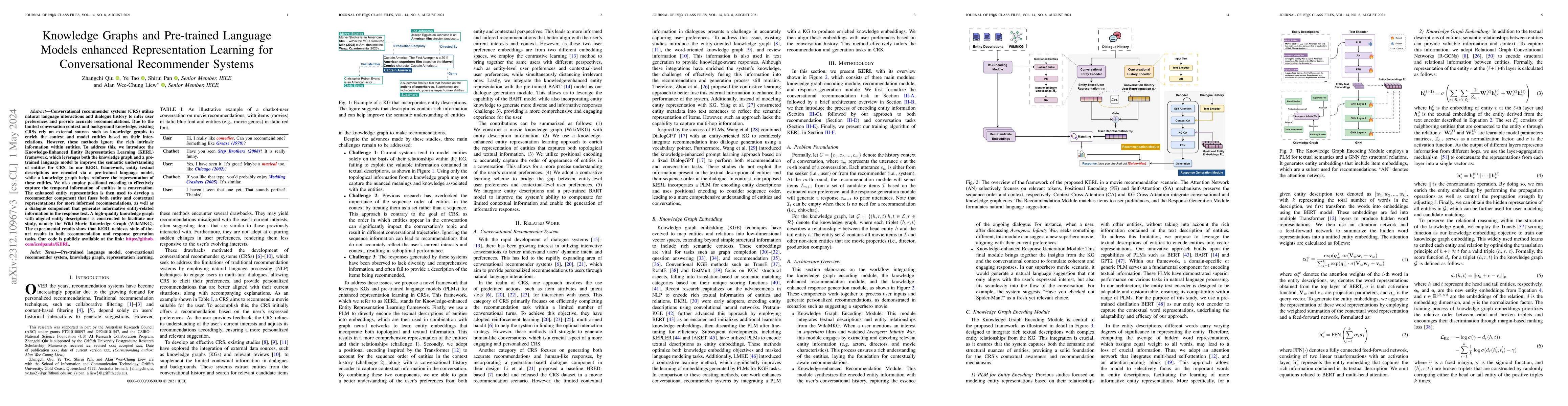Thumbnail for Knowledge Graphs and Pre-trained Language Models enhanced Representation
  Learning for Conversational Recommender Systems