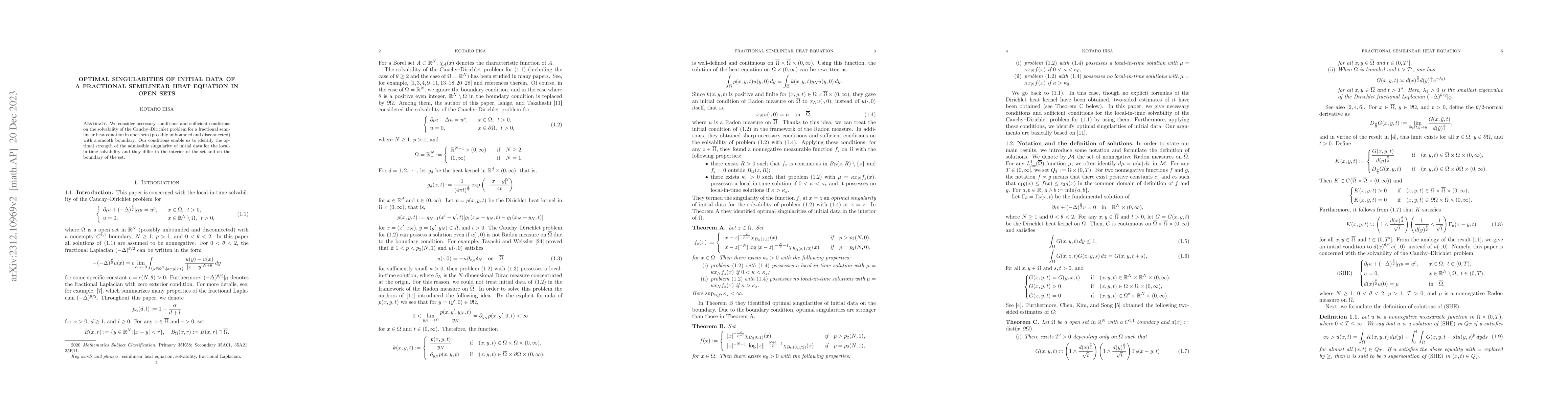 Thumbnail for Optimal singularities of initial data of a fractional semilinear heat
  equation in open sets