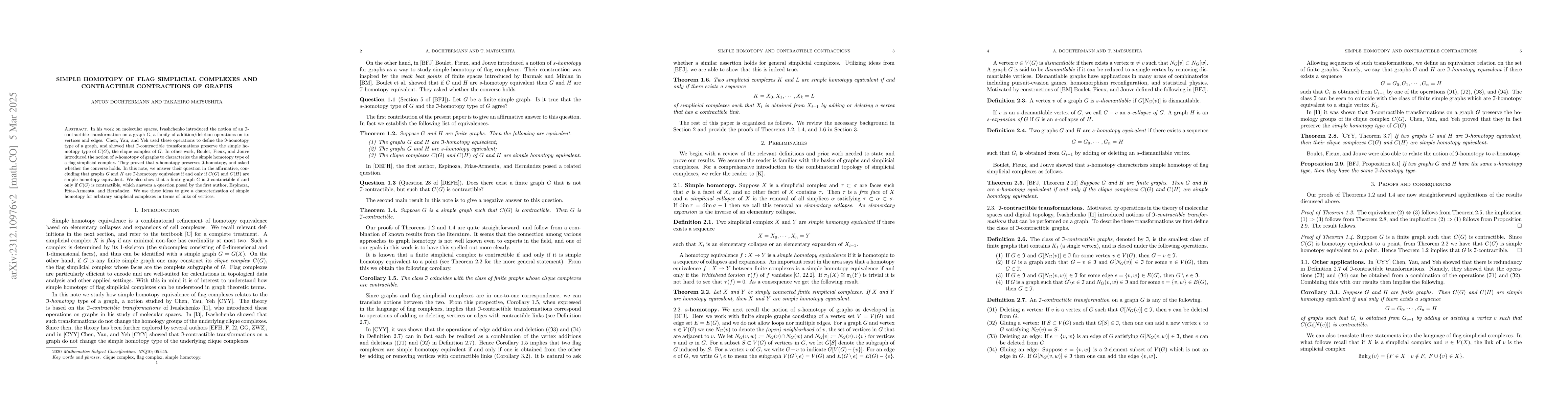 Thumbnail for Simple homotopy of flag simplicial complexes and contractible
  contractions of graphs